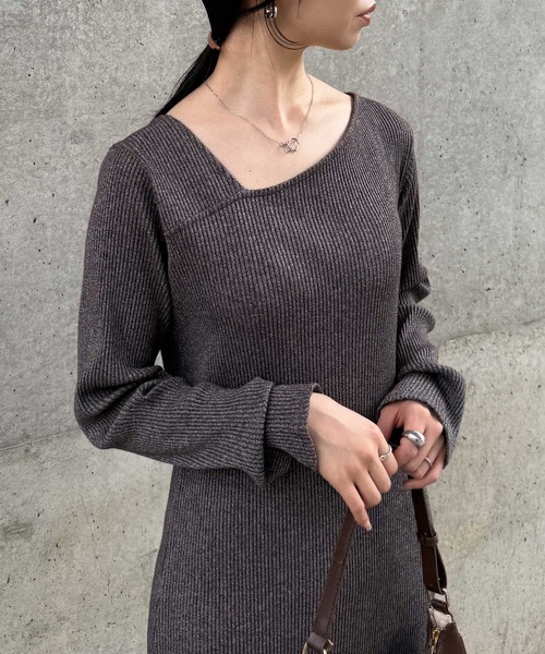 セール】【全骨格細見え】アシメネックリブワンピース（ワンピース