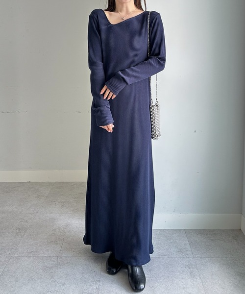 セール】【全骨格細見え】アシメネックリブワンピース（ワンピース