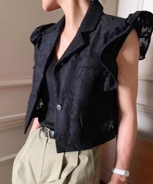 レース付きフリル袖ジャケット レースフリルツイードジャケット – BUNNY APARTMENT