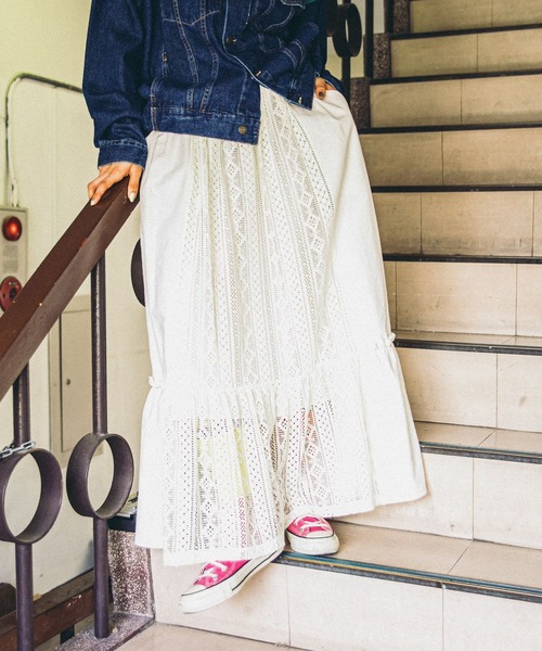 セール】【MODE NORM CORE】レースパッチワークマキシスカート