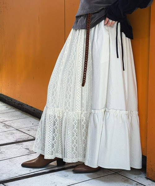 niko and...（ニコアンド）の「【MODE NORM CORE】レースパッチワークマキシスカート（スカート・レディース・スモーク/キャメル/アイボリー・MEDIUM/LARGE）」の19枚目の写真