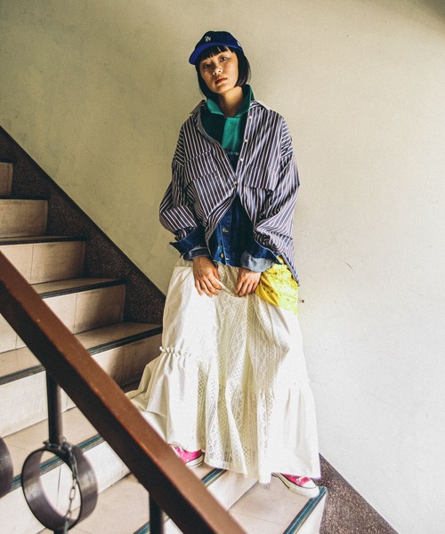 niko and...（ニコアンド）の「【MODE NORM CORE】レースパッチワークマキシスカート（スカート・レディース・スモーク/キャメル/アイボリー・MEDIUM/LARGE）」の4枚目の写真