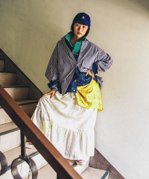 niko and...（ニコアンド）の「【MODE NORM CORE】レースパッチワークマキシスカート（スカート・レディース・スモーク/キャメル/アイボリー・MEDIUM/LARGE）」の5枚目の写真