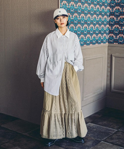 niko and...（ニコアンド）の「【MODE NORM CORE】レースパッチワークマキシスカート（スカート・レディース・スモーク/キャメル/アイボリー・MEDIUM/LARGE）」の14枚目の写真