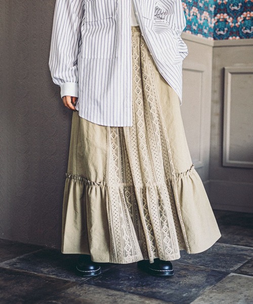 niko and...（ニコアンド）の「【MODE NORM CORE】レースパッチワークマキシスカート（スカート・レディース・スモーク/キャメル/アイボリー・MEDIUM/LARGE）」の15枚目の写真