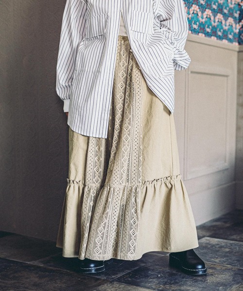 niko and...（ニコアンド）の「【MODE NORM CORE】レースパッチワークマキシスカート（スカート・レディース・スモーク/キャメル/アイボリー・MEDIUM/LARGE）」の16枚目の写真