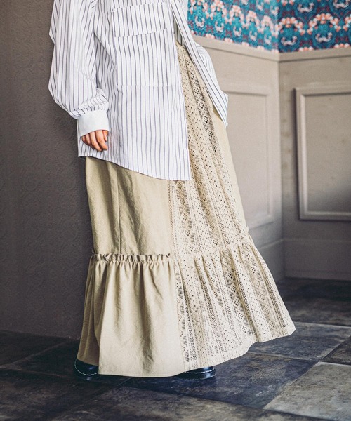 niko and...（ニコアンド）の「【MODE NORM CORE】レースパッチワークマキシスカート（スカート・レディース・スモーク/キャメル/アイボリー・MEDIUM/LARGE）」の17枚目の写真
