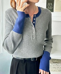 ニット セーター レイヤード風ヘンリーネックトップス レディース 楽天市場】ヘンリーネック（ニット・セーター｜トップス