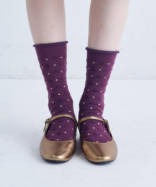 conges payes ADIEU TRISTESSE（コンジェ ペイエ アデュートリステス）の「ネクタイ風柄ソックス（ソックス/靴下・レディース・ボルドー/ブラック系その他・FREE）」の3枚目の写真