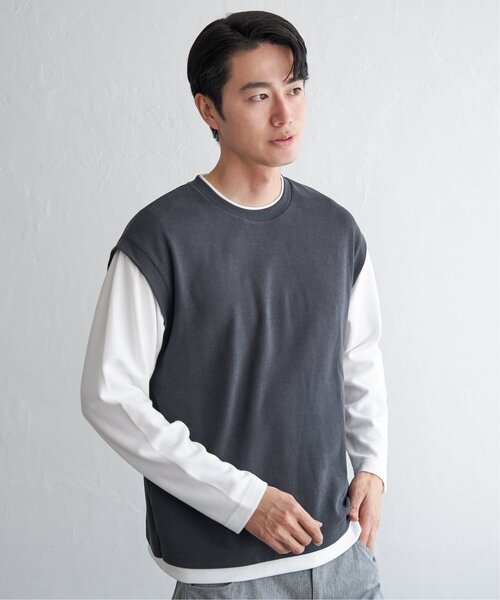 ikka（イッカ）の「モール鹿の子フェイクベストロンT（Tシャツ/カットソー・メンズ・チャコールグレー/グリーン/ベージュ/ネイビー・XL/L/M/S）」の11枚目の写真