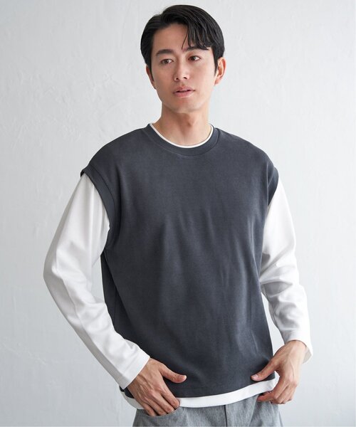 ikka（イッカ）の「モール鹿の子フェイクベストロンT（Tシャツ/カットソー・メンズ・チャコールグレー/グリーン/ベージュ/ネイビー・XL/L/M/S）」の12枚目の写真