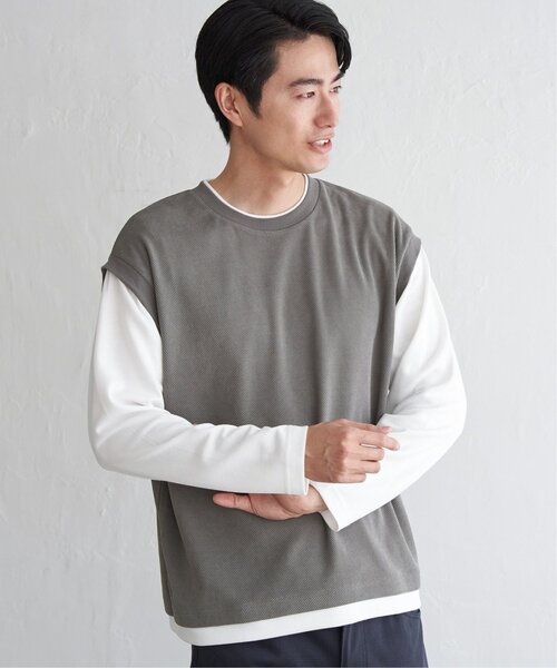 ikka（イッカ）の「モール鹿の子フェイクベストロンT（Tシャツ/カットソー・メンズ・チャコールグレー/グリーン/ベージュ/ネイビー・XL/L/M/S）」の15枚目の写真