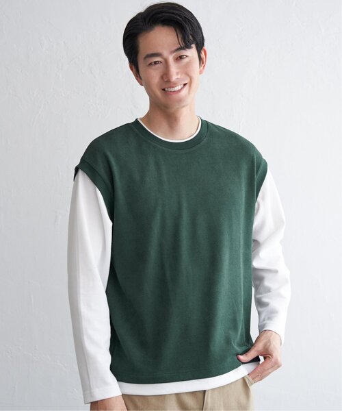 ikka（イッカ）の「モール鹿の子フェイクベストロンT（Tシャツ/カットソー・メンズ・チャコールグレー/グリーン/ベージュ/ネイビー・XL/L/M/S）」の18枚目の写真