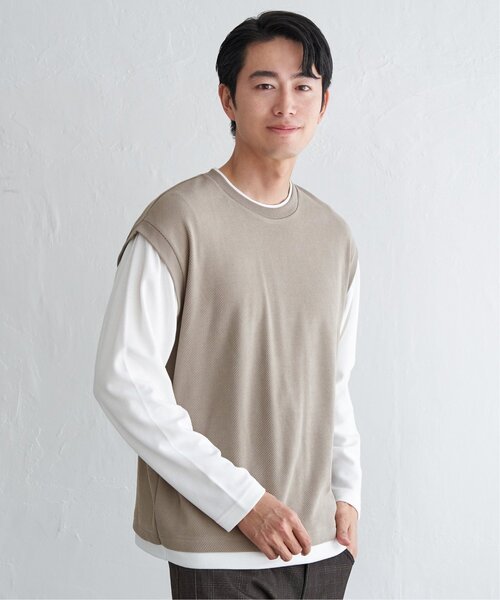 ikka（イッカ）の「モール鹿の子フェイクベストロンT（Tシャツ/カットソー・メンズ・チャコールグレー/グリーン/ベージュ/ネイビー・XL/L/M/S）」の21枚目の写真
