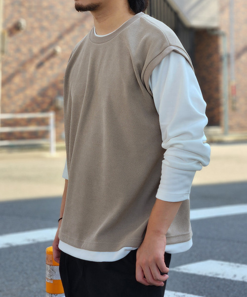 ikka（イッカ）の「モール鹿の子フェイクベストロンT（Tシャツ/カットソー・メンズ・チャコールグレー/グリーン/ベージュ/ネイビー・XL/L/M/S）」の2枚目の写真