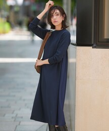 【洗える/吊り干しOK】ヴィスコースストレッチ バックデザイン ニットワンピース