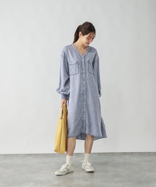 セール】エアリーリラックスデニム羽織りチュニックワンピース/575256