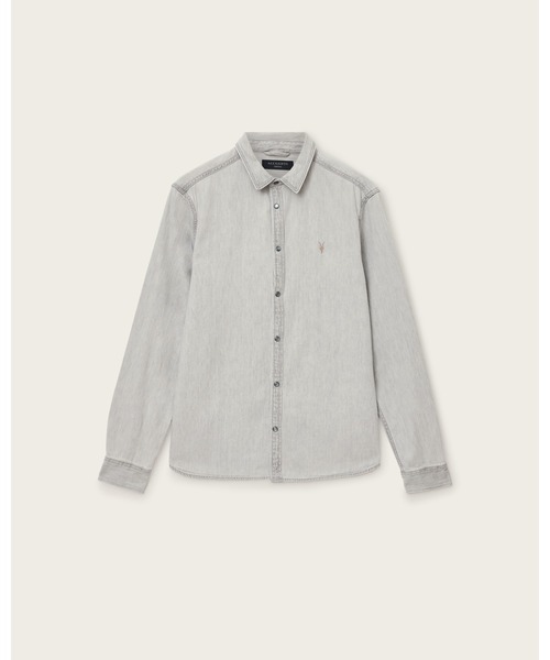 ALLSAINTS（オールセインツ）の「GLEASON PRESS STUD RAMSKULL DENIM SHIRT | GLEASON プレス スタッド ラムスカル デニム シャツ（シャツ/ブラウス・メンズ・グレー・S/M/L/XL/XS）」の2枚目の写真