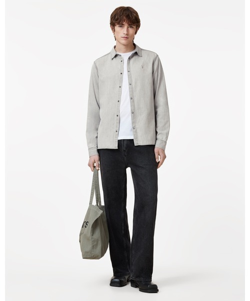 ALLSAINTS（オールセインツ）の「GLEASON PRESS STUD RAMSKULL DENIM SHIRT | GLEASON プレス スタッド ラムスカル デニム シャツ（シャツ/ブラウス・メンズ・グレー・S/M/L/XL/XS）」の4枚目の写真