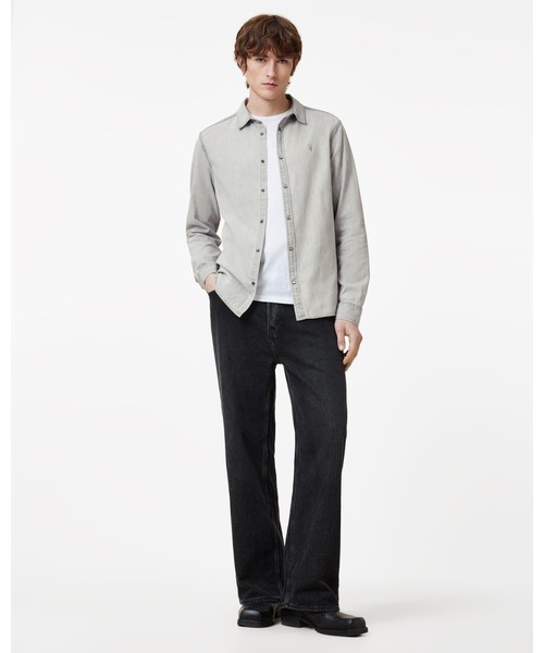 ALLSAINTS（オールセインツ）の「GLEASON PRESS STUD RAMSKULL DENIM SHIRT | GLEASON プレス スタッド ラムスカル デニム シャツ（シャツ/ブラウス・メンズ・グレー・S/M/L/XL/XS）」の6枚目の写真