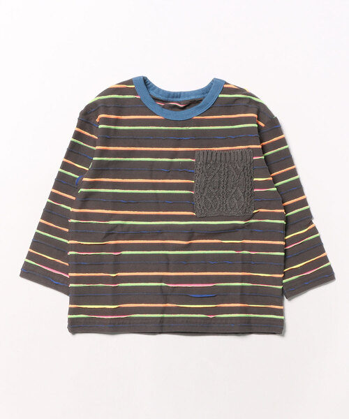 HAKKA BABY（ハッカベビー）の「[ベビー]マルチボーダー長袖Tシャツ（Tシャツ/カットソー・キッズ・オフホワイト/チャコール・90cm）」の2枚目の写真