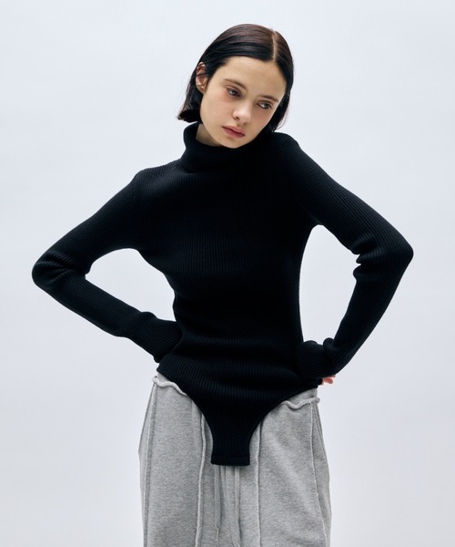 セール】バックオープンタートルボディースーツ（ニット/セーター
