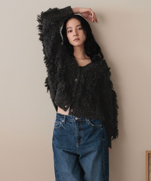 LOWRYS FARM(ローリーズファーム)の「ラメフリンジ2WAYカーディガン 583264(カーディガン/ボレロ・レディース・ブラック/ベージュ/グレー/ブラウン・FREE)」の2枚目の写真