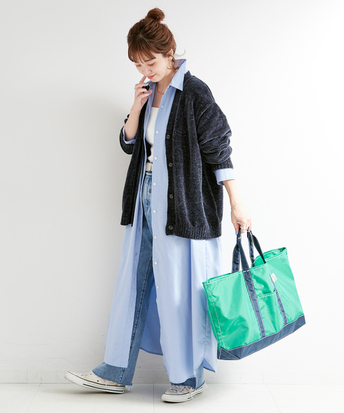 B.C STOCK(ベーセーストック)の「《2点セット》モールニット&シャツワンピースセット(ワンピース・レディース・グレー/レッド/ブルー・FREE)」の2枚目の写真