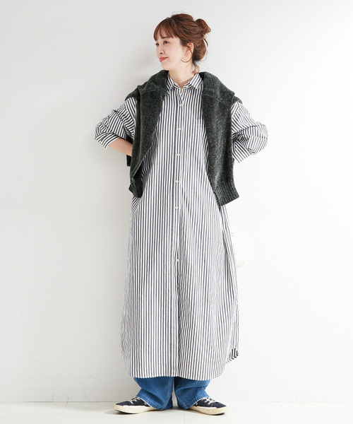 B.C STOCK(ベーセーストック)の「《2点セット》モールニット&シャツワンピースセット(ワンピース・レディース・グレー/レッド/ブルー・FREE)」の5枚目の写真