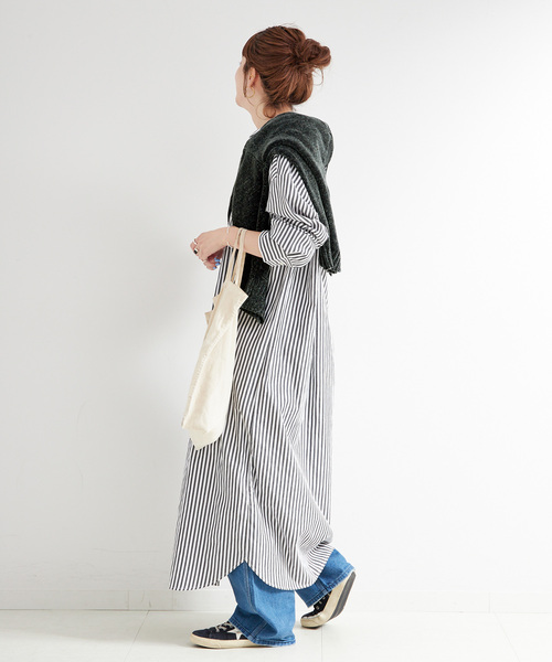 B.C STOCK(ベーセーストック)の「《2点セット》モールニット&シャツワンピースセット(ワンピース・レディース・グレー/レッド/ブルー・FREE)」の6枚目の写真