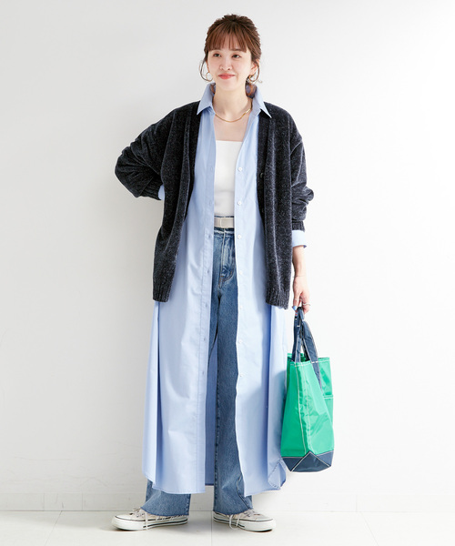 B.C STOCK(ベーセーストック)の「《2点セット》モールニット&シャツワンピースセット(ワンピース・レディース・グレー/レッド/ブルー・FREE)」の8枚目の写真