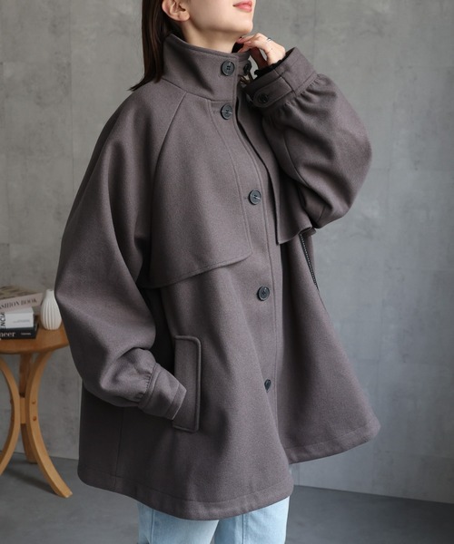 セール】フェイクウールミドル丈トレンチコート（トレンチコート