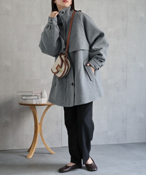 セール】フェイクウールミドル丈トレンチコート（トレンチコート