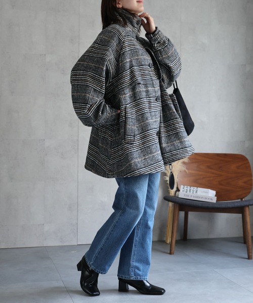 sakishimatokyo（サキシマトーキョー）の「フェイクウールミドル丈トレンチコート（トレンチコート・レディース・ライトグレー/チェック/アイボリー/ブラック/チャコールグレー・FREE）」の8枚目の写真