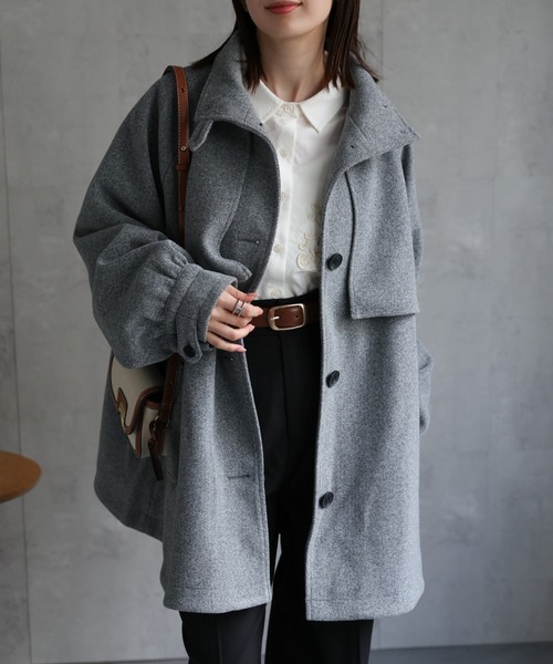 セール】フェイクウールミドル丈トレンチコート（トレンチコート