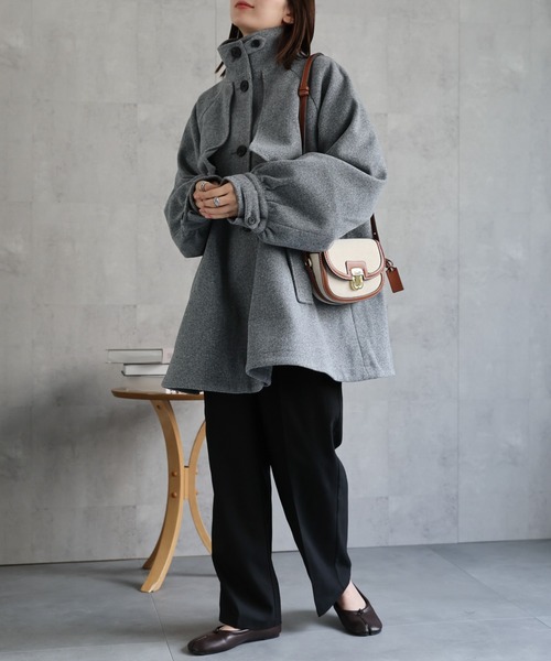 セール】フェイクウールミドル丈トレンチコート（トレンチコート