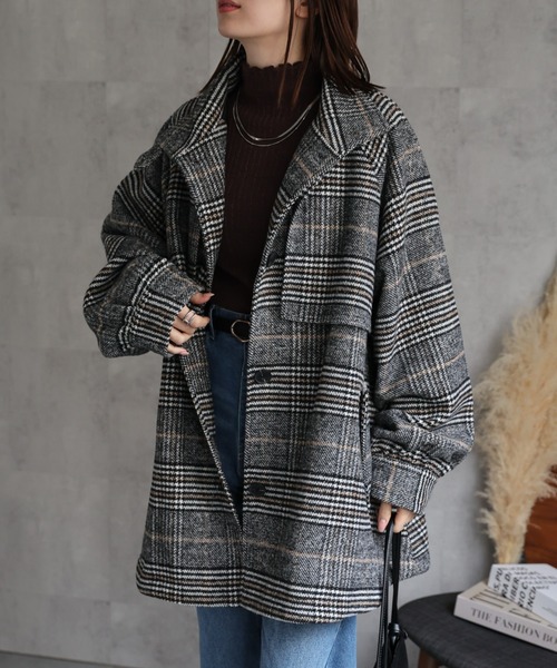 sakishimatokyo（サキシマトーキョー）の「フェイクウールミドル丈トレンチコート（トレンチコート・レディース・ライトグレー/チェック/アイボリー/ブラック/チャコールグレー・FREE）」の15枚目の写真