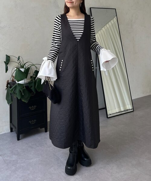 prose verse（プロズヴェール）の「ポケットパールキルティングジャンパースカート（ジャンパースカート・レディース・ブラック・LARGE/MEDIUM/PL/PM）」の5枚目の写真