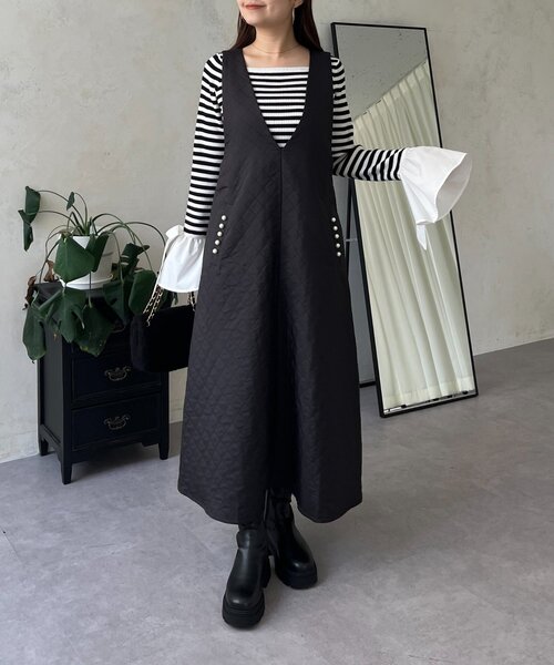 prose verse（プロズヴェール）の「ポケットパールキルティングジャンパースカート（ジャンパースカート・レディース・ブラック・LARGE/MEDIUM/PL/PM）」の6枚目の写真