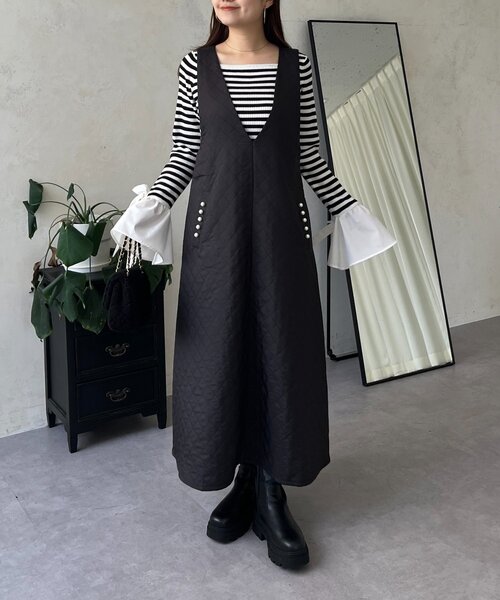 ❤️お値下げ★アルベロベロ❣️ロングジャンバー ポケットパールキルティングジャンパースカート（ジャンパースカート