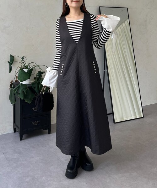 prose verse（プロズヴェール）の「ポケットパールキルティングジャンパースカート（ジャンパースカート・レディース・ブラック・LARGE/MEDIUM/PL/PM）」の15枚目の写真