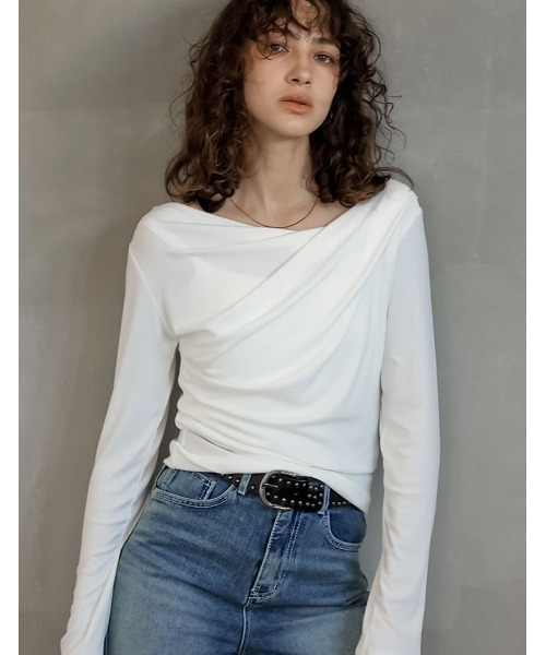 セール】[2025AW COLLECTION]リブカットソードレープオフショル