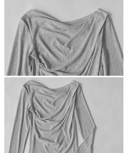 Re:EDIT（リエディ）の「[新色追加]リブカットソードレープオフショルトップス（Tシャツ/カットソー・レディース・ブラック/オフホワイト/グレー/モカ/ブラウン/レッド・MEDIUM/LARGE）」の19枚目の写真