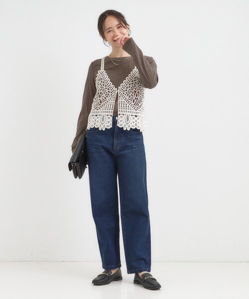 SHOO・LA・RUE（シューラルー）の「【S-LL】1枚でも、重ね着にも ワイドテレコ クルーネックインナー（Tシャツ/カットソー・レディース・オフホワイト/ブラック/ブラウン系・01/02/03/04）」の12枚目の写真