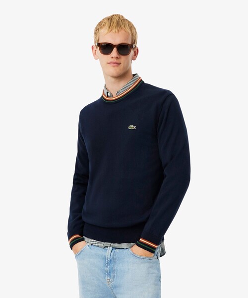 LACOSTE（ラコステ）の「ボーダーリブプルオーバーニット（ニット/セーター・メンズ・ダークネイビー/ホワイト・2/3/4/5）」の2枚目の写真