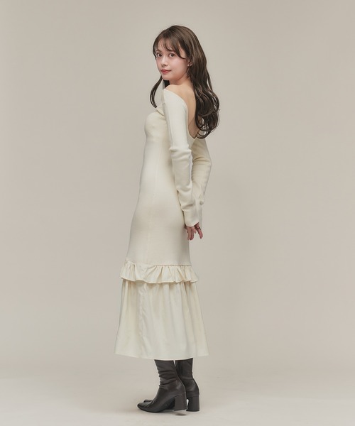 fupel(フぺル)の「back open hem gather knit onepiece / バックオープンヘムギャザーニットワンピース(ワンピース・レディース・アイボリー/ブラック・FREE)」の22枚目の写真