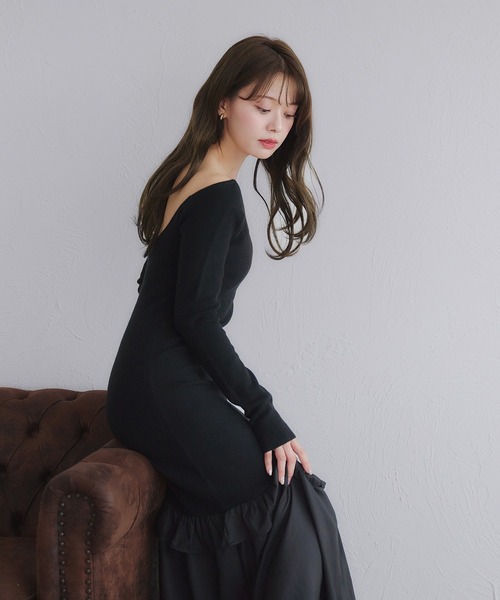 fupel(フぺル)の「back open hem gather knit onepiece / バックオープンヘムギャザーニットワンピース(ワンピース・レディース・アイボリー/ブラック・FREE)」の14枚目の写真