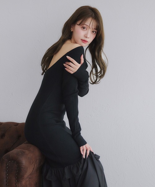 fupel(フぺル)の「back open hem gather knit onepiece / バックオープンヘムギャザーニットワンピース(ワンピース・レディース・アイボリー/ブラック・FREE)」の12枚目の写真