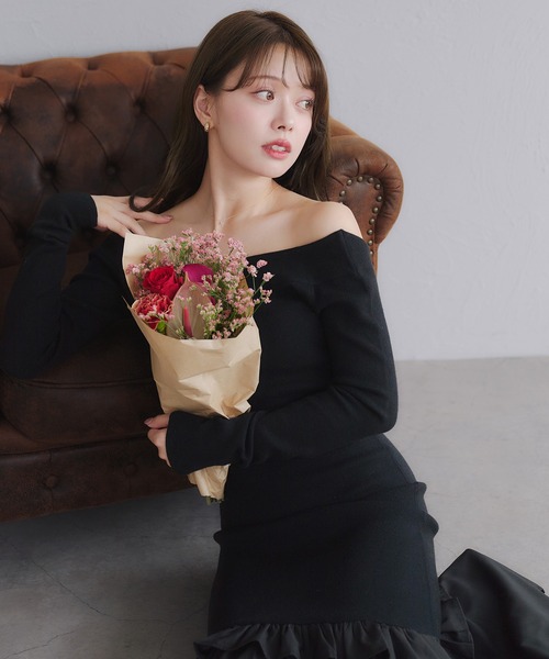 fupel(フぺル)の「back open hem gather knit onepiece / バックオープンヘムギャザーニットワンピース(ワンピース・レディース・アイボリー/ブラック・FREE)」の13枚目の写真