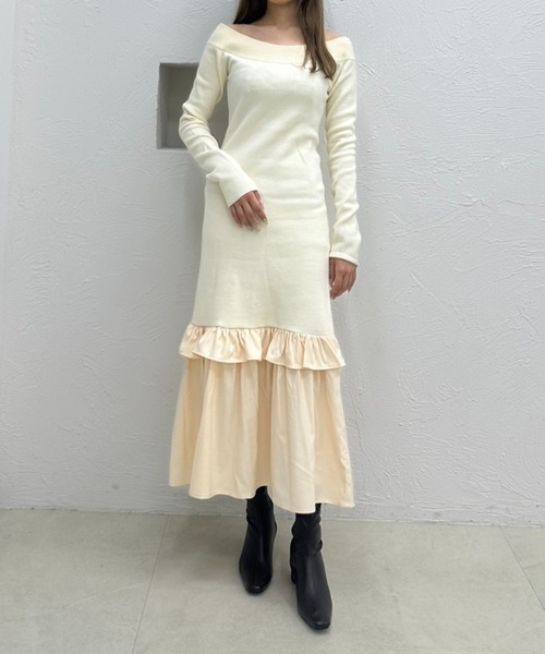 fupel(フぺル)の「back open hem gather knit onepiece / バックオープンヘムギャザーニットワンピース(ワンピース・レディース・アイボリー/ブラック・FREE)」の20枚目の写真
